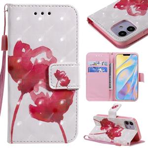 huismerk 3D Painting Horizontal Flip Leather Case met Holder & Card Slot & Lanyard Voor iPhone 12 mini(Red Rose)