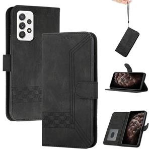 huismerk Voor Samsung Galaxy A72 5G Cubic Skin Feel Flip Leather Phone Case (Black)