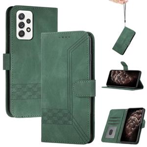 huismerk Voor Samsung Galaxy A72 5G Cubic Skin Feel Flip Leather Phone Case (Dark Green)