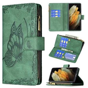 huismerk Voor Samsung Galaxy S21 Ultra 5G Flying Butterfly Embossing Pattern Rits Horizontale Flip Leren Case Met Houder & Card Slots & Portemonnee