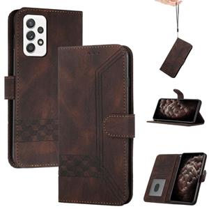 huismerk Voor Samsung Galaxy A72 5G Cubic Skin Feel Flip Leather Phone Case (Dark Coffee)