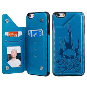 huismerk Voor iPhone 6s / 6 Skull Head Embossing Pattern Shockproof Protective Case met Holder & Card Slots & Wallet(Blue)