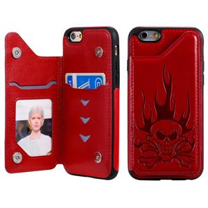 huismerk Voor iPhone 6s / 6 Skull Head Embossing Pattern Shockproof Protective Case met Holder & Card Slots & Wallet(Red)