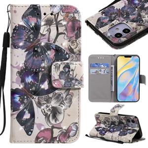 huismerk 3D Painting Horizontal Flip Leather Case met Holder & Card Slot & Lanyard Voor iPhone 12 mini(Black Butterflies)