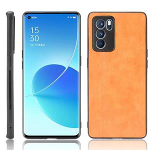 azns Voor Oppo Reno6 Pro Schokbestendig Naaien Koe Patroon Huid PC + PU + TPU-hoesje (Oranje)