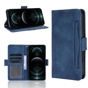 huismerk Skin Feel Calf Pattern Horizontal Flip Leather Case with Holder & Card Slots & Photo Frame For iPhone 13(Blue)