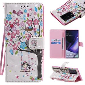 huismerk Voor Samsung Galaxy Note 20 Ultra 3D Painting Horizontale Flip Lederen case met Holder & Card Slot & Lanyard(Girl Under The Tree)