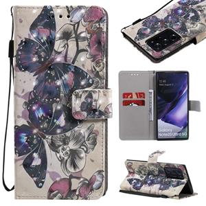 huismerk Voor Samsung Galaxy Note 20 Ultra 3D Painting Horizontale Flip Lederen kast met Holder & Card Slot & Lanyard(Black Butterflies)