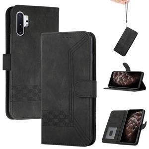 huismerk Voor Samsung Galaxy Note10 + Cubic Skin Feel Flip Leather Phone Case (Black)