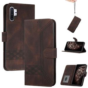 huismerk Voor Samsung Galaxy Note10 + Cubic Skin Feel Flip Leren Telefoonhoes (Donkere Koffie)