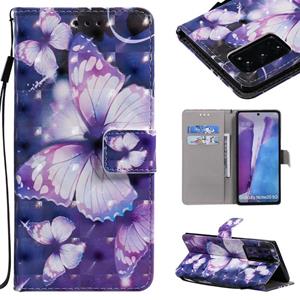 huismerk Voor Samsung Galaxy Note 20 3D Painting Horizontale Flip Lederen case met Holder & Card Slot & Lanyard(Paarse vlinders)