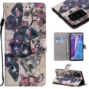 huismerk Voor Samsung Galaxy Note 20 3D Painting Horizontale Flip Lederen case met Holder & Card Slot & Lanyard(Black Butterflies)