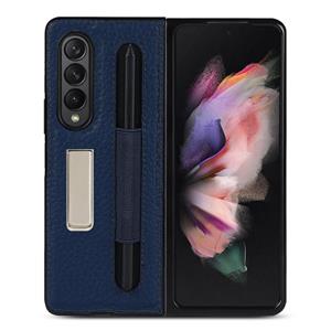 huismerk Voor Samsung Galaxy Z Fold3 5G Litchi Texture Lederen Beschermhoes Met Houder & Pen Slot