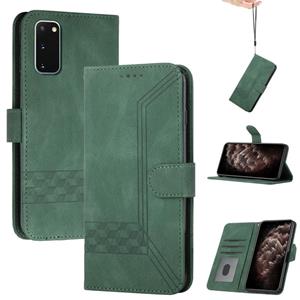 huismerk Voor Samsung Galaxy Note20 Kubieke Huid Feel Flip Leather Telefoon Case (Dark Green)