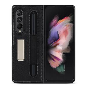 huismerk Voor Samsung Galaxy Z Fold3 5G Litchi Texture Lederen Beschermhoes Met Houder & Pen Slot (Zwart)