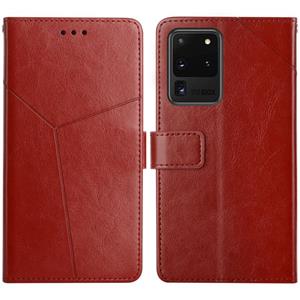 huismerk Voor Samsung Galaxy S20 Ultra Y Stitching Horizontale Flip Leren Case Met Houder & Card Slots & Portemonnee & Photo Frame (Brown)