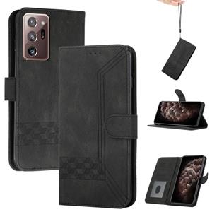 huismerk Voor Samsung Galaxy Note20 Ultra Cubic Skin Feel Flip Leather Phone Case (Black)