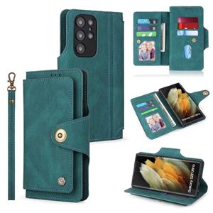 huismerk Voor Samsung Galaxy S22 + 5G POLA 9 Card-slot Oil Side Leren Telefoonhoes (Dark Green)