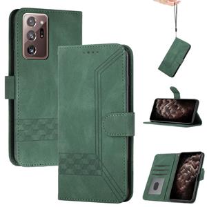 huismerk Voor Samsung Galaxy Note20 Ultra Cubic Skin Feel Flip Leren Telefoonhoes (Dark Green)