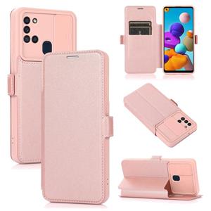 huismerk Voor Samsung Galaxy A21S Push Window Dubbele Geckle PU + Siliconen Horizontale Flip Lederen Case Met Houder & Card Slot (Rose Gold)