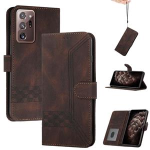 huismerk Voor Samsung Galaxy Note20 Ultra Cubic Skin Feel Flip Leather Phone Case (Dark Coffee)