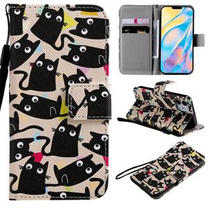 huismerk Schilderij Horizontale Flip Lederen Case met Houder & Kaart slot & Lanyard Voor iPhone 12 mini(Cat)