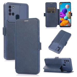 huismerk Voor Samsung Galaxy A21S Push Window Dubbele Geckle PU + Siliconen Horizontale Flip Lederen Case met Houder & Card Slot