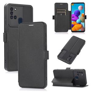 huismerk Voor Samsung Galaxy A21S Push Window Dubbele Geckle PU + Siliconen Horizontale Flip Lederen Case met Houder & Card Slot