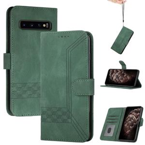 huismerk Voor Samsung Galaxy S10 Cubic Skin Feel Flip Leren Telefoonhoes (Dark Green)