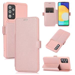 huismerk Voor Samsung Galaxy A52 5G / 4G Push Window Dubbele Geckle PU + Siliconen Horizontale Flip Leren Case Met Houder & Card Slot (Rose Gold)