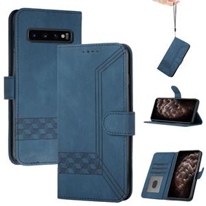 huismerk Voor Samsung Galaxy S10 Cubic Skin Feel Flip Leren Telefoonhoes (Royal Blue)