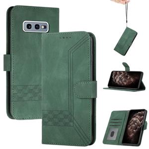 huismerk Voor Samsung Galaxy S10e Cubic Skin Feel Flip Leren Telefoonhoes (Dark Green)