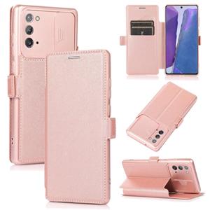 huismerk Voor Samsung Galaxy Note20 Push Window Double Buckle PU + Siliconen Horizontale Flip Lederen Case met Houder & Card Slot (Rose Gold)