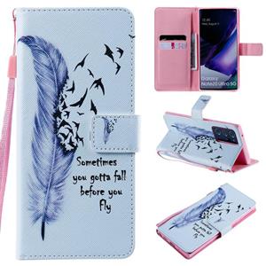 huismerk Voor Samsung Galaxy Note 20 Ultra Painting Horizontale Flip Lederen case met Holder & Card Slot & Lanyard(Feather)