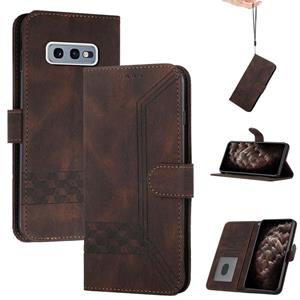 huismerk Voor Samsung Galaxy S10e Cubic Skin Feel Flip Leather Phone Case (Dark Coffee)