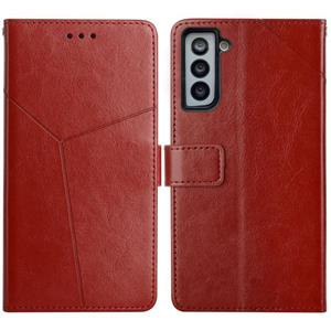 huismerk Voor Samsung Galaxy S21 + 5G Y Stitching Horizontale Flip Leren Case met Houder & Card Slots & Portemonnee & Fotolijst (Bruin)