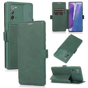 huismerk Voor Samsung Galaxy Note20 Ultra Push Window Dubbele gesp PU + Siliconen Horizontale Flip Lederen Hoesje met houder en kaartsleuf (groen)