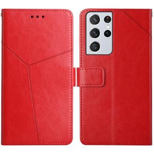 huismerk Voor Samsung Galaxy S21 Ultra 5G Y Stitching Horizontale Flip Leren Case met Houder & Card Slots & Portemonnee & Photo Frame