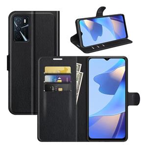 huismerk Voor Oppo A16 Litchi Texture Horizontale Flip Beschermhoes Met Houder & Card Slots & Portemonnee (Zwart)