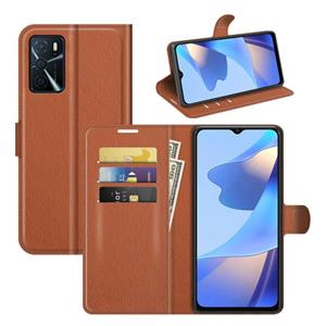 huismerk Voor Oppo A16 Litchi Texture Horizontale Flip Beschermhoes Met Houder & Card Slots & Portemonnee (Bruin)