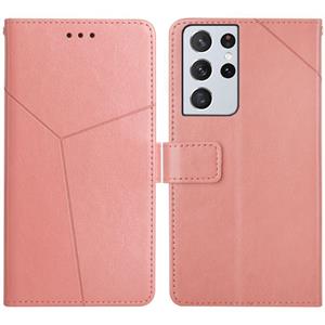 huismerk Voor Samsung Galaxy S21 Ultra 5G Y Stitching Horizontale Flip Leren Case met Houder & Card Slots & Portemonnee & Fotolijst (Rose Gold)