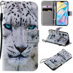 huismerk Schilderij Horizontale Flip Lederen Case met Houder & Card Slot & Lanyard Voor iPhone 12 mini(White Leopard)