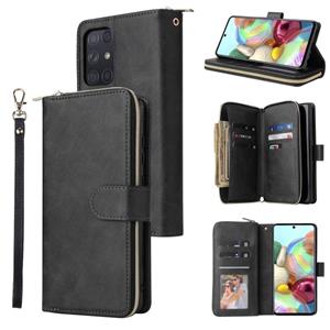 huismerk Voor Samsung Galaxy A72 5G Zipper Portemonnee Bag Horizontale Flip PU Lederen Case Met Houder & 9 Kaart Slots & Portemonnee & Lanyard & Photo Frame (B