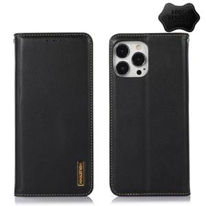 huismerk KHAZNEH Nappa Top Layer Cowhide Leather Phone Case For iPhone 13 Pro(Black)