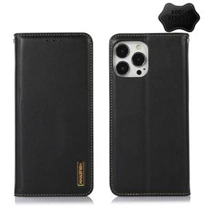 huismerk KHAZNEH Nappa Top Layer Cowhide Leather Phone Case For iPhone 13 Pro Max(Black)