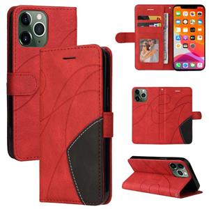 huismerk Dual-color Splicing Horizontal Flip PU Leather Case with Holder & Card Slots & Wallet For iPhone 13 Pro Max(Red)