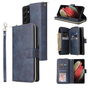 huismerk Voor Samsung Galaxy S21 Ultra Zipper Portemonnee Bag Horizontale Flip PU Lederen Case met Houder & 9 Kaart Slots & Portemonnee & Lanyard & Photo Frame