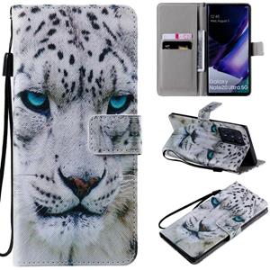 huismerk Voor Samsung Galaxy Note 20 Ultra Painting Horizontale Flip Lederen Case met Holder & Card Slot & Lanyard(White Leopard)