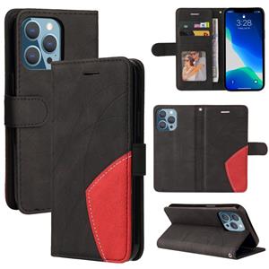 huismerk Dual-color Splicing Horizontal Flip PU Leather Case with Holder & Card Slots & Wallet For iPhone 13 Pro(Black)