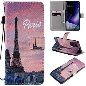 huismerk Voor Samsung Galaxy Note 20 Ultra Painting Horizontale Flip Lederen Case met Holder & Card Slot & Lanyard(Eiffeltoren)